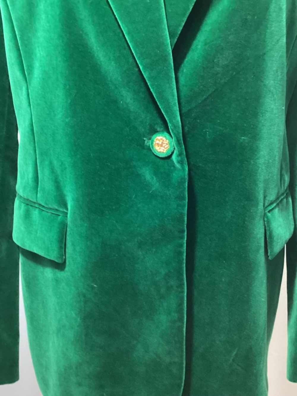 ZARA LIMITED EDITION SIZE M CHRISTMAS GREEN VELOUR BLAZER GOLG BUTTONS - Picture 3 of 8